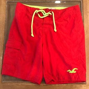 Hollister swim trunks, red and neon yellow